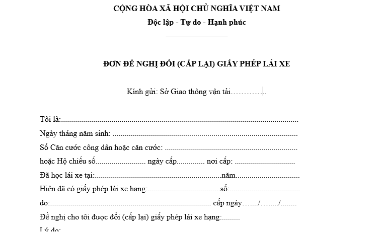 Mẫu đơn xin cấp lại bằng l&aacute;i xe bị mất chuẩn ph&aacute;p l&yacute; v&agrave; hướng dẫn ghi mới nhất