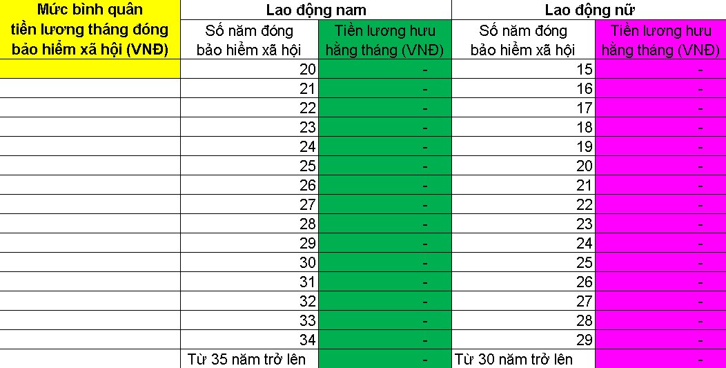 File excel tính lương hưu mới nhất năm 2025