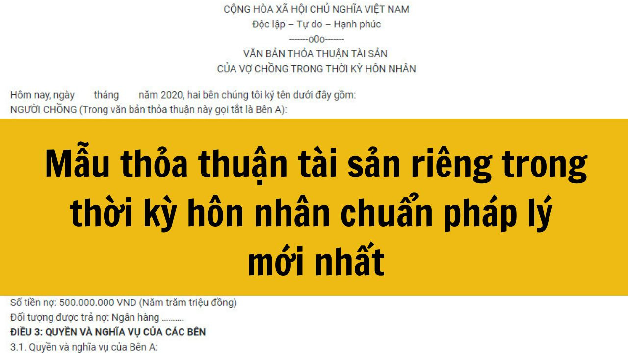 Mẫu thỏa thuận t&agrave;i sản ri&ecirc;ng trong thời kỳ h&ocirc;n nh&acirc;n chuẩn ph&aacute;p l&yacute; mới nhất 2025