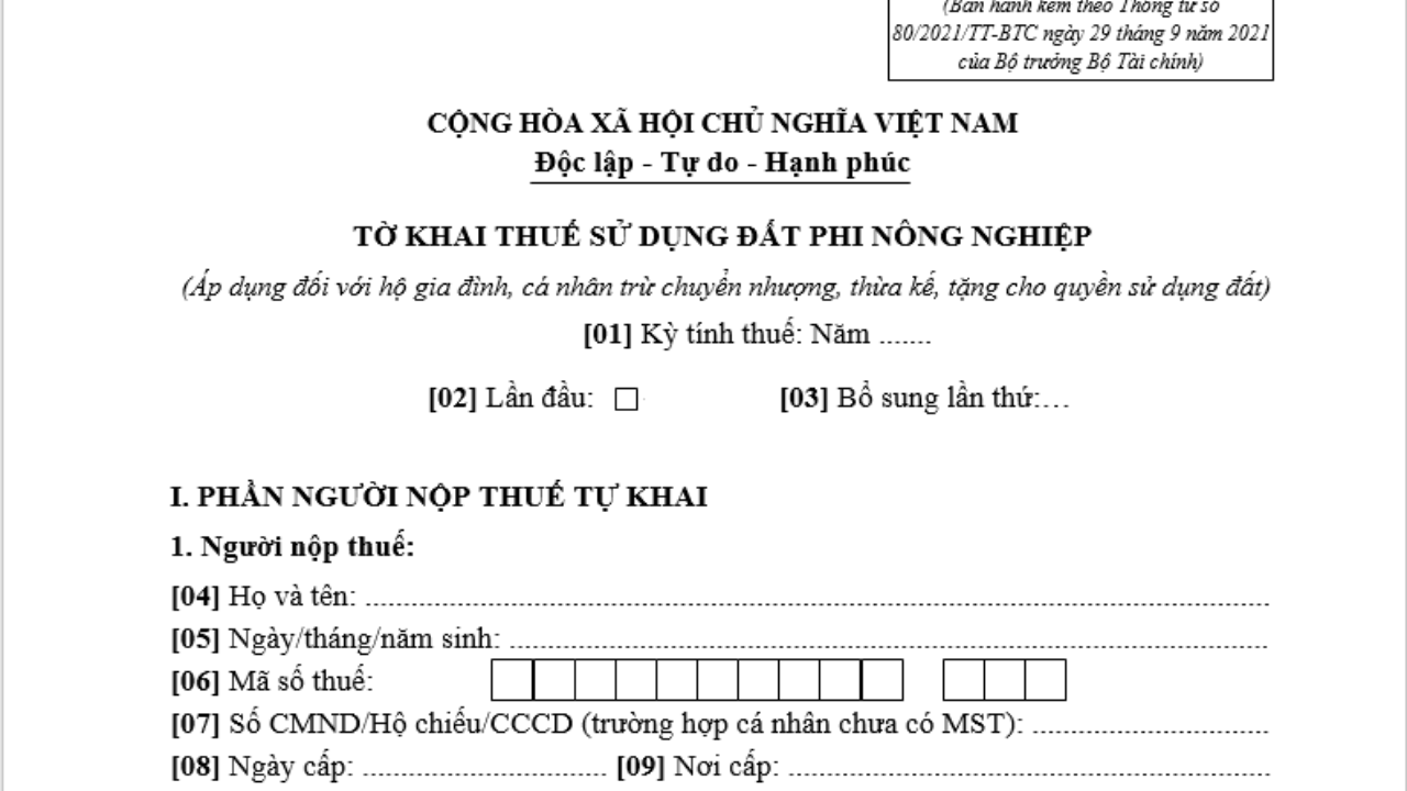 04 mẫu tờ khai thuế đất phi nông nghiệp mới nhất 2025? (ảnh 1)