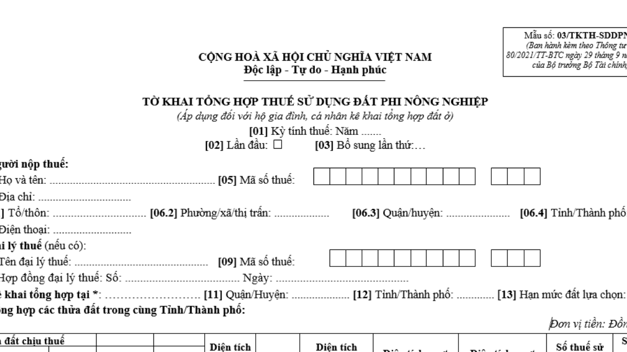 04 mẫu tờ khai thuế đất phi nông nghiệp mới nhất 2025? (ảnh 1)