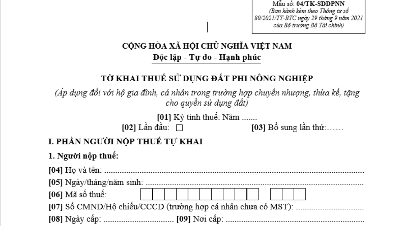 04 mẫu tờ khai thuế đất phi nông nghiệp mới nhất 2025? (ảnh 1)