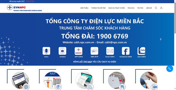 Trang chủ website tra cứu hóa đơn tiền điện