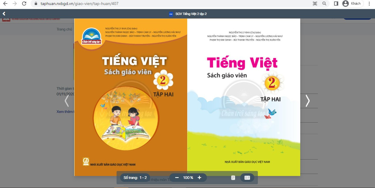 Xem trực tuyến và tải PDF sách Tiếng Việt lớp 2 Chân trời sáng tạo (ảnh 1)