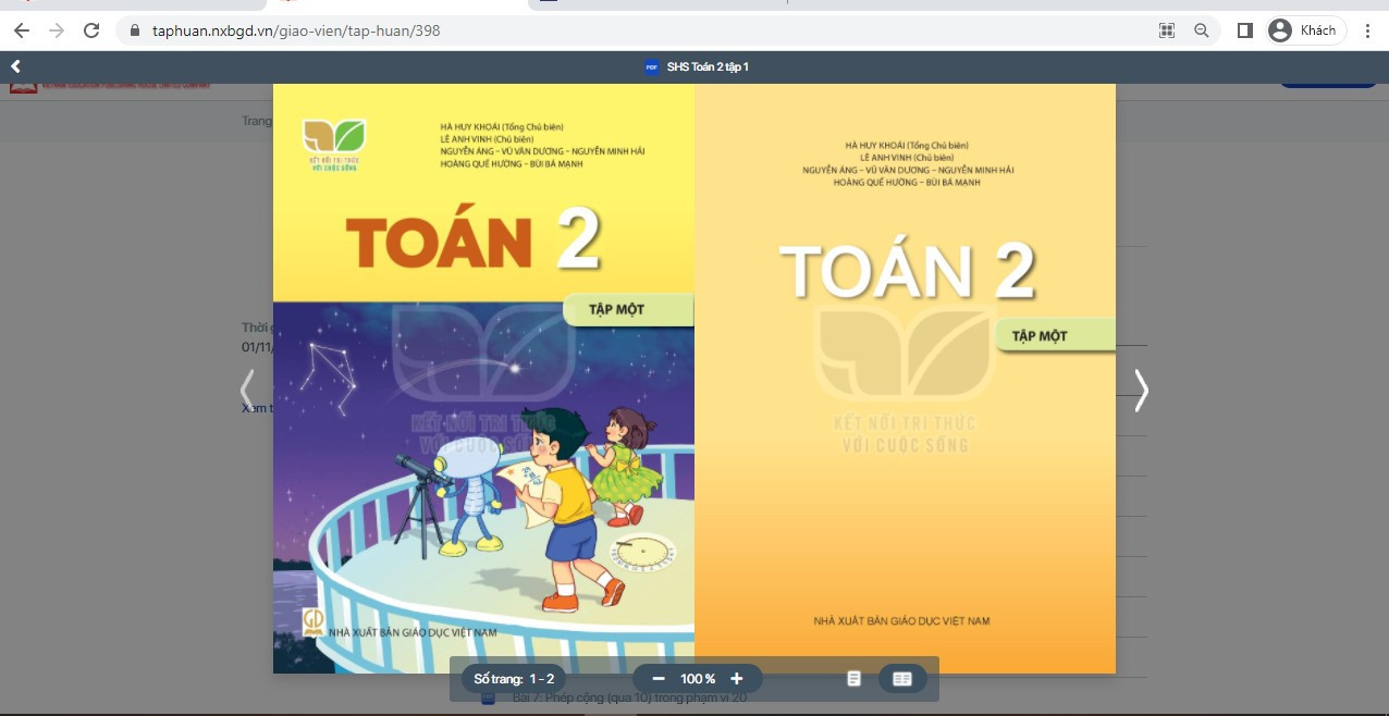 Xem trực tuyến và tải PDF sách Toán lớp 2 Kết nối tri thức với cuộc sống (ảnh 1)