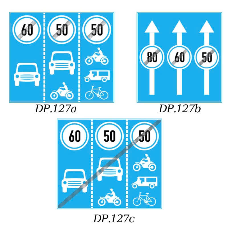 Các biển báo DP.127 gồm DP.127a, DP.127b và DP.127c.