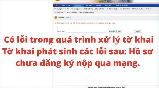 Lỗi do hồ sơ chưa được đăng k&yacute; nộp qua mạng