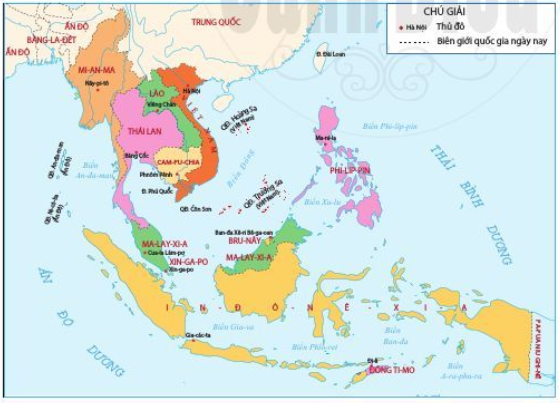 Dựa vào lược đồ hình 10.1, hãy xác định vị trí địa lí của Đông Nam Á (ảnh 1)