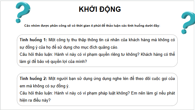 Giáo án điện tử KTPL 11 Bài 19 (Chân trời sáng tạo): Quyền được bảo đảm an toàn và bí mật thư tín, điện thoại, điện tín (ảnh 1)