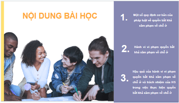 Giáo án điện tử KTPL 11 Bài 18 (Chân trời sáng tạo): Quyền bất khả xâm phạm về chỗ ở (ảnh 1)