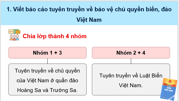 Giáo án điện tử Địa lí 12 Bài 34 (Kết nối tri thức): Thực hành: Viết báo cáo tuyên truyền về bảo vệ chủ quyền biển, đảo của Việt Nam (ảnh 1)