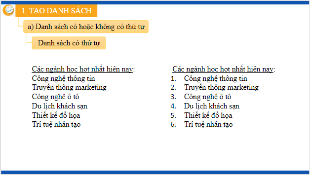 Giáo án điện tử Tin học 12 (Kết nối tri thức): Bài 9: Tạo danh sách, bảng (ảnh 1)