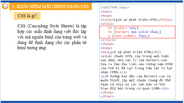 Giáo án điện tử Tin học 12 (Kết nối tri thức): Bài 13: Khái niệm, vai trò của CSS (ảnh 1)