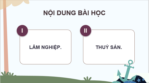 Giáo án điện tử Địa lí 12 Bài 13 (Chân trời sáng tạo): Vấn đề phát triển lâm nghiệp và thuỷ sản (ảnh 1)