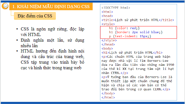 Giáo án điện tử Tin học 12 (Kết nối tri thức): Bài 13: Khái niệm, vai trò của CSS (ảnh 1)