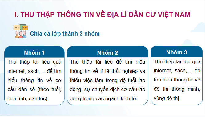 Giáo án điện tử Địa lí 12 Bài 10 (Chân trời sáng tạo): Thực hành: Tìm hiểu về địa lí dân cư Việt Nam (ảnh 1)