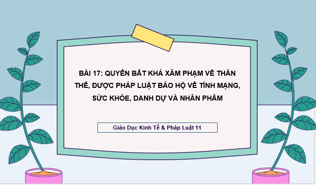 Gi&aacute;o &aacute;n điện tử KTPL 11 B&agrave;i 17 (Ch&acirc;n trời s&aacute;ng tạo): Quyền bất khả x&acirc;m phạm về th&acirc;n thể, được ph&aacute;p luật bảo hộ về t&iacute;nh mạng, sức khoẻ, danh dự v&agrave; nh&acirc;n phẩm (ảnh 1)