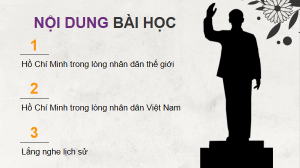 Giáo án điện tử Lịch sử 12 Bài 16 (Chân trời sáng tạo): Dấu ấn Hồ Chí Minh trong lòng nhân dân thế giới và Việt Nam (ảnh 1)
