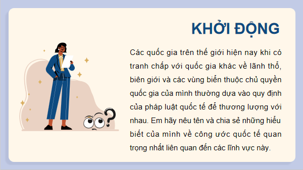 Giáo án điện tử KTPL 12 (Kết nối tri thức): Bài 15: Công pháp quốc tế về dân cư, lãnh thổ và chủ quyền quốc gia (ảnh 1)