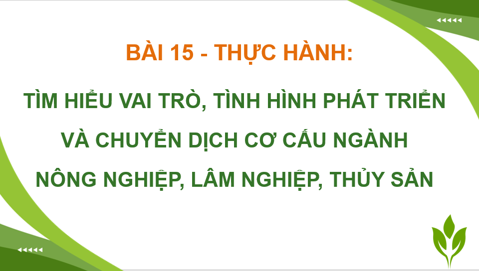 Gi&aacute;o &aacute;n điện tử Địa l&iacute; 12 B&agrave;i 15 (Ch&acirc;n trời s&aacute;ng tạo): Thực h&agrave;nh: T&igrave;m hiểu vai tr&ograve;, t&igrave;nh h&igrave;nh ph&aacute;t triển v&agrave; chuyển dịch cơ cấu ng&agrave;nh n&ocirc;ng nghiệp, l&acirc;m nghiệp, thuỷ sản (ảnh 1)