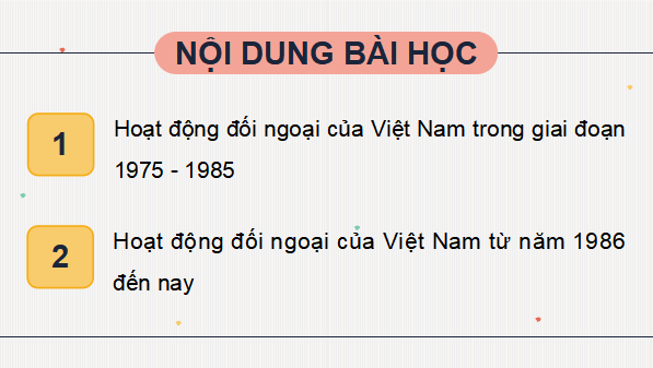 Giáo án điện tử Lịch sử 12 Bài 13 (Cánh diều): Hoạt động đối ngoại của Việt Nam từ năm 1975 đến nay (ảnh 1)