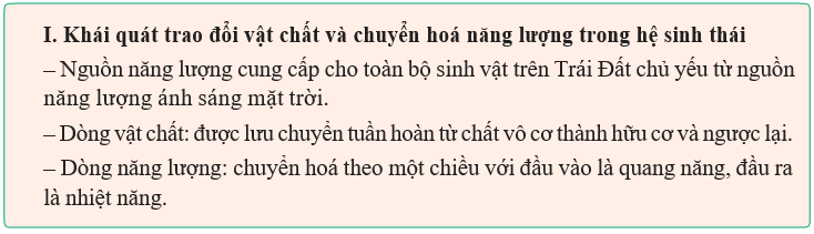 Gi&aacute;o &aacute;n điện tử Sinh học 12 (Kết nối tri thức): B&agrave;i 29: Trao đổi vật chất v&agrave; chuyển ho&aacute; năng lượng trong hệ sinh th&aacute;i (ảnh 1)
