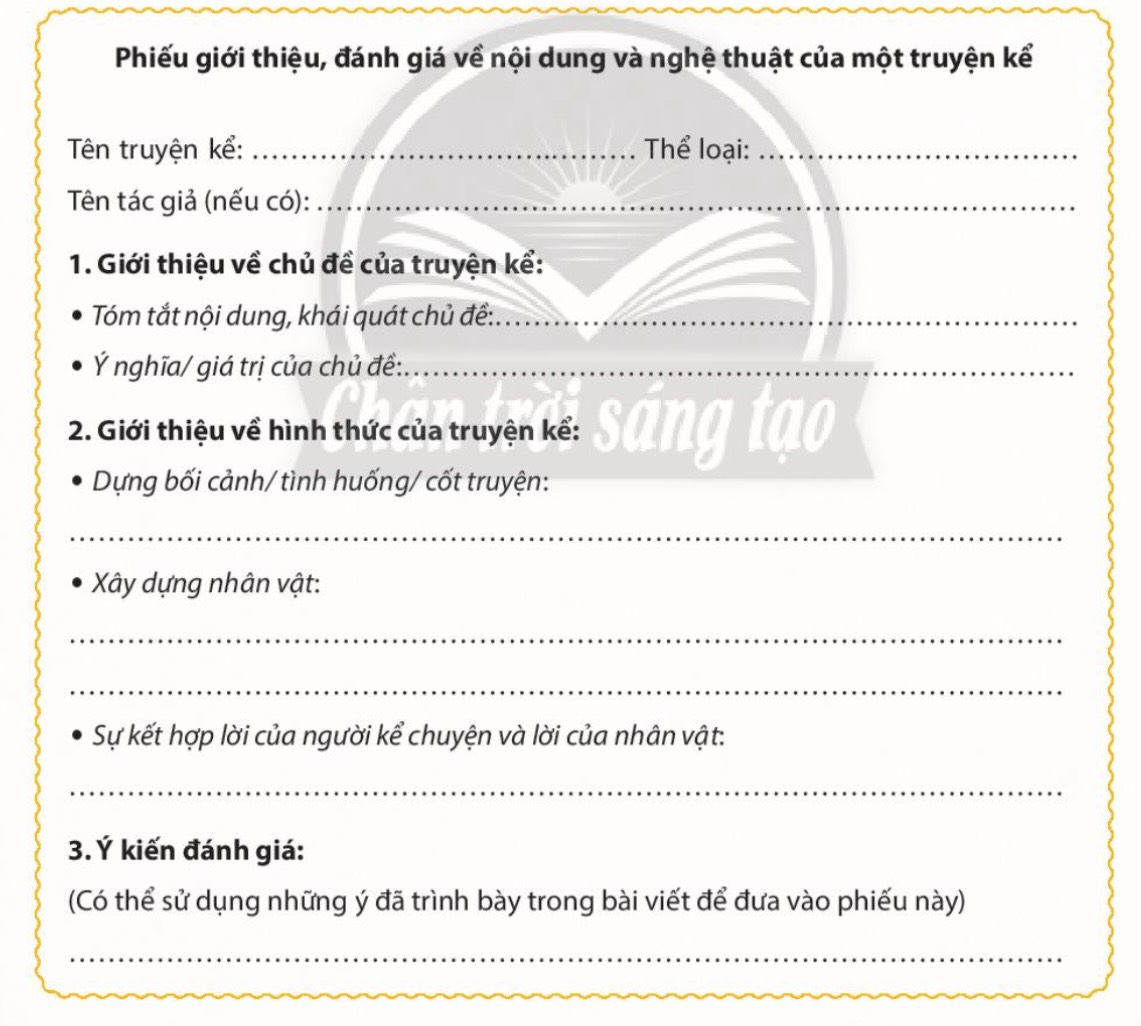 Soạn bài Giới thiệu, đánh giá về nội dung và nghệ thuật của một truyện kể - Ngắn nhất Chân trời sáng tạo (ảnh 1)