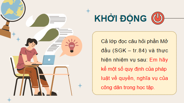 Giáo án điện tử KTPL 12 (Kết nối tri thức): Bài 11: Quyền và nghĩa vụ của công dân trong học tập (ảnh 1)