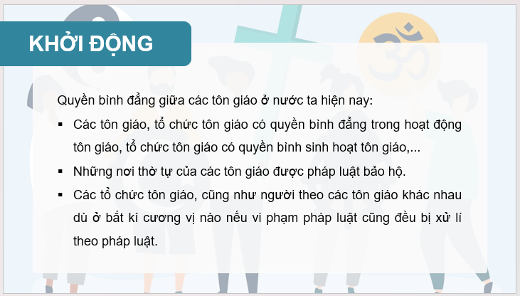 Giáo án điện tử KTPL 11 Bài 12 (Kết nối tri thức): Quyền bình đẳng giữa các tôn giáo (ảnh 1)