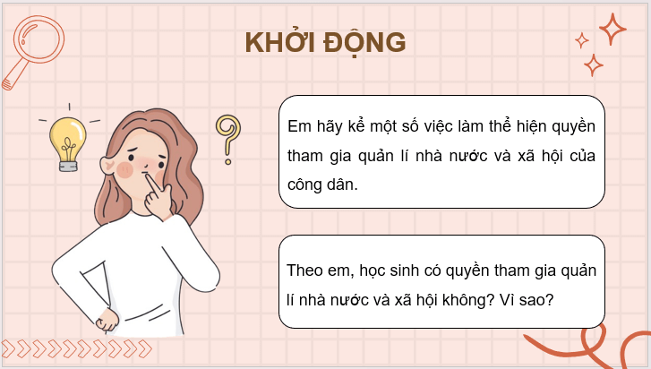 Giáo án điện tử KTPL 11 Bài 13 (Kết nối tri thức): Quyền và nghĩa vụ cơ bản của công dân trong tham gia quản lí nhà nước và xã hội (ảnh 1)