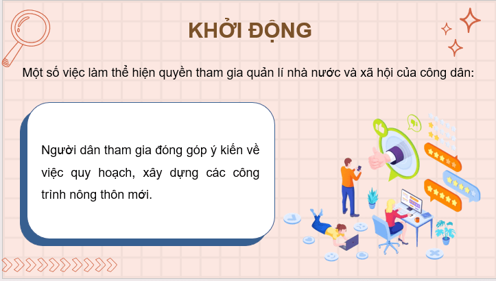 Giáo án điện tử KTPL 11 Bài 13 (Kết nối tri thức): Quyền và nghĩa vụ cơ bản của công dân trong tham gia quản lí nhà nước và xã hội (ảnh 1)