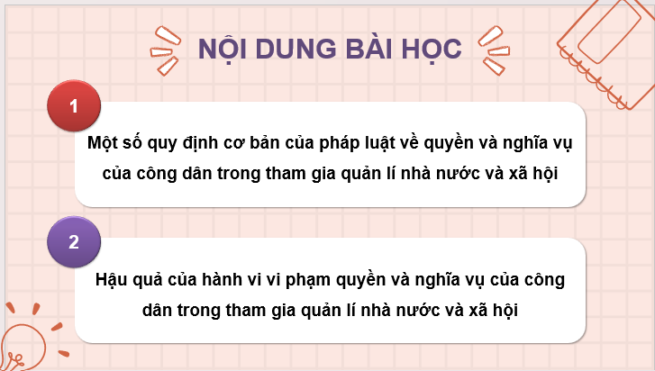 Giáo án điện tử KTPL 11 Bài 13 (Kết nối tri thức): Quyền và nghĩa vụ cơ bản của công dân trong tham gia quản lí nhà nước và xã hội (ảnh 1)