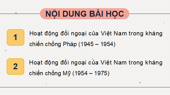 Giáo án điện tử Lịch sử 12 Bài 13 (Kết nối tri thức): Hoạt động đối ngoại của Việt Nam trong kháng chiến chống Pháp (1945 - 1954) và kháng chiến chống Mỹ (1954 - 1975) (ảnh 1)