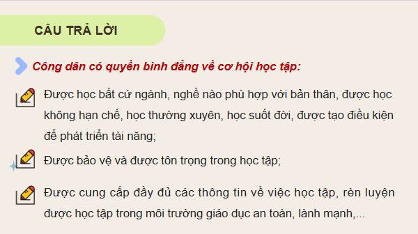 Giáo án điện tử KTPL 12 (Kết nối tri thức): Bài 11: Quyền và nghĩa vụ của công dân trong học tập (ảnh 1)