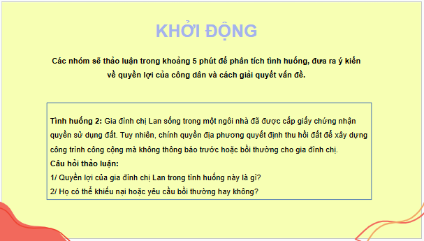 Giáo án điện tử KTPL 11 Bài 18 (Chân trời sáng tạo): Quyền bất khả xâm phạm về chỗ ở (ảnh 1)