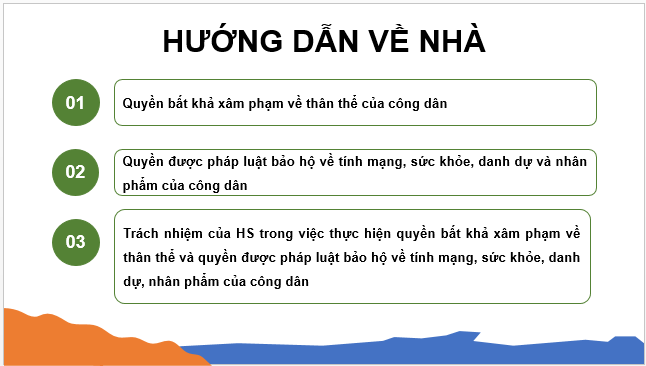 Giáo án điện tử KTPL 11 Bài 17 (Kết nối tri thức): Quyền bất khả xâm phạm về thân thể và quyền được pháp luật bảo hộ về tính mạng, sức khỏe, danh dự, nhân phẩm của công dân (ảnh 1)