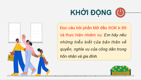 Giáo án điện tử KTPL 12 (Chân trời sáng tạo): Bài 10: Quyền và nghĩa vụ của công dân trong hôn nhân và gia đình (ảnh 1)