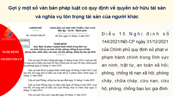 Giáo án điện tử KTPL 12 (Kết nối tri thức): Bài 9: Quyền và nghĩa vụ của công dân về sở hữu tài sản và tôn trọng tài sản của người khác (ảnh 1)