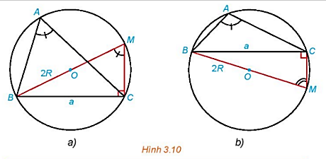 Trong mỗi hình dưới đây, hãy tính R theo a và sin A (ảnh 1)
