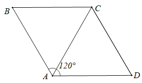 Cho hình thoi ABCD với cạnh có độ dài bằng 1 và góc BAD = 120 độ. Tính độ dài của các vecto (ảnh 1)