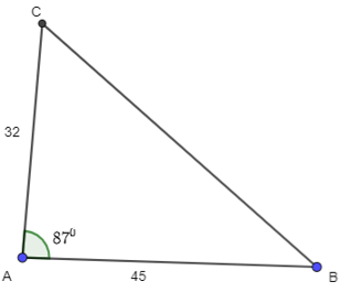 Giải tam giác ABC, biết b = 32, c = 45 (ảnh 1)