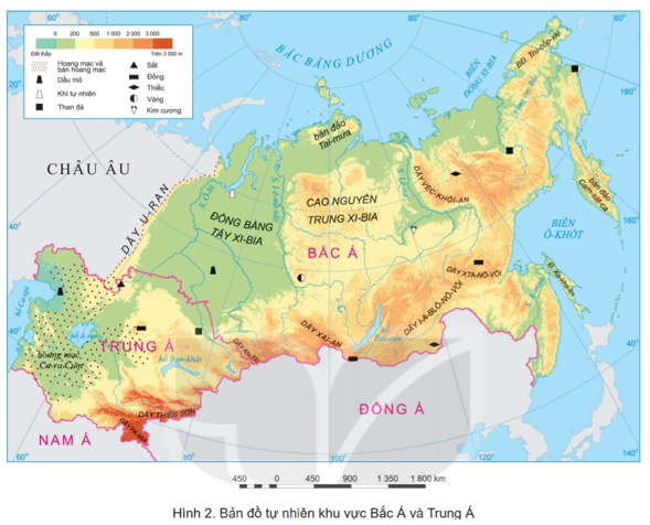 Đọc thông tin trong mục b và hình 2, hãy nêu đặc điểm của tự nhiên khu vực Trung Á (ảnh 1)