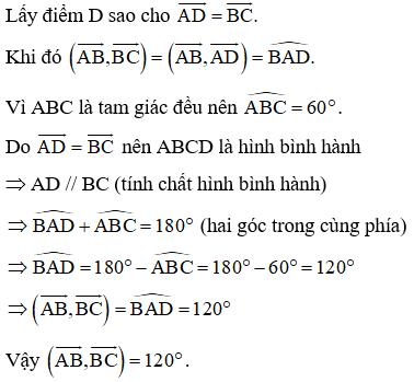 Cho tam giác đều ABC. Tính ( vecto AB, vecto BC) (ảnh 1)