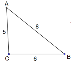 Cho tam giác ABC có a = 6, b = 5, c = 8. Tính cos A, S, r (ảnh 1)