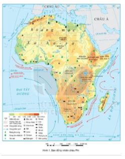 Dựa vào thông tin trong mục 1 và hình 1, hãy cho biết:  Châu Phi tiếp giáp với các biển (ảnh 1)